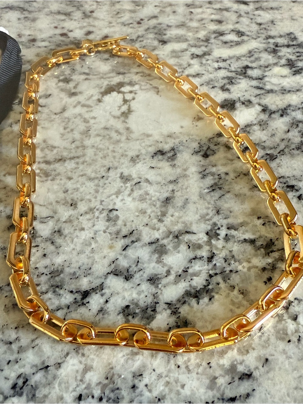 MAYAMAR 24K Gold Plated Chunky Flat Paperclip Link Toggle Necklace - Picture 3 of 5